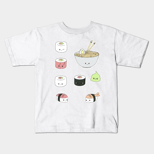 Kawaii Sushi Pack Attack Kids T-Shirt by Bucky Creative